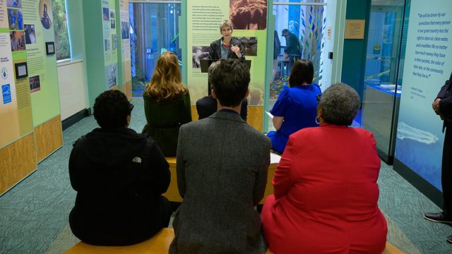 Janet McCabe speaking at the EPA Museum to an audience
