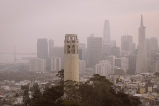 High levels of smoke around buildings from distant fire in San Francisco
