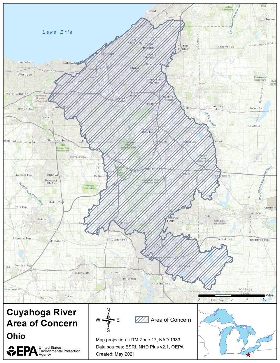 map showing the state approved boundary of the Cuyahoga River AOC